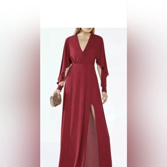 Deep canburry red chiffon long dress BCBG size 0 - Picture 3 of 6